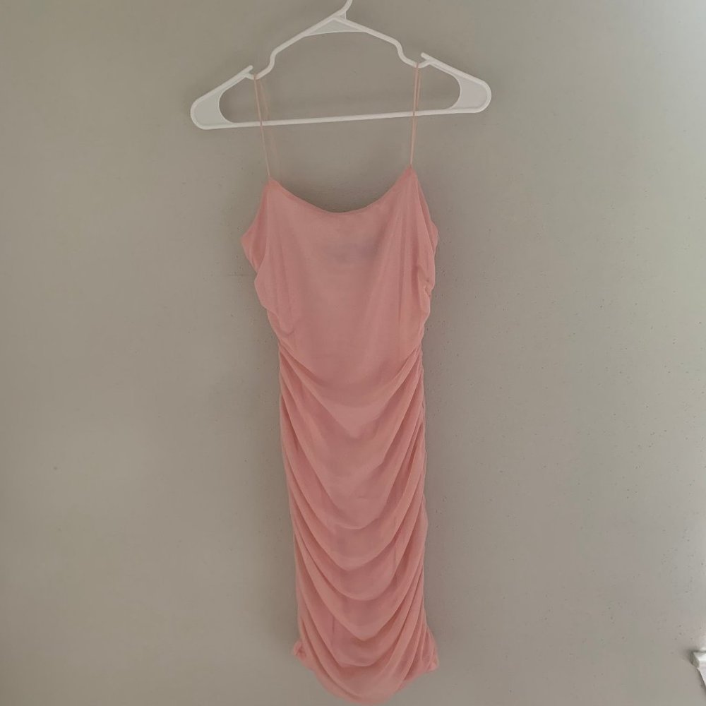Mini Baby Light Pink Ruched Dress w/ Spaghetti Strap Tank Tops, Lined, Ruched